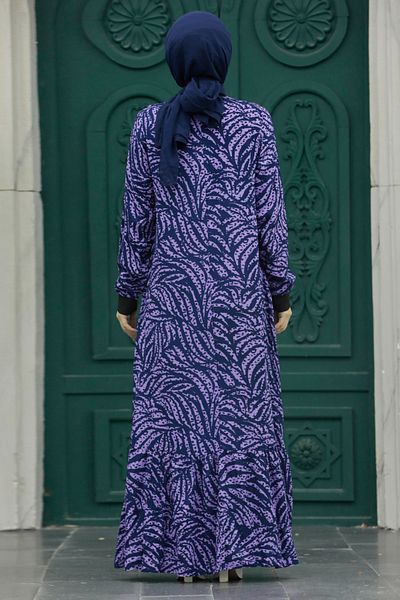 Neva Style Rochie Hijab Lavandă cu Motiv Frunze 22970lv