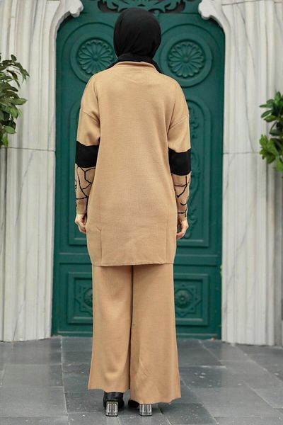 Neva Style طقم تريكو حجاب بسكويت منقوش مزدوج 6397bs