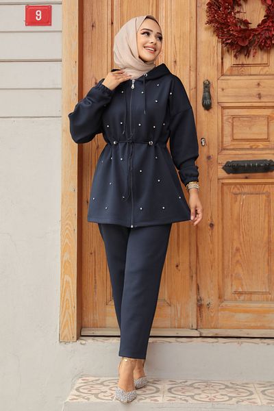 Neva Style Set dublu Hijab cu glugă bleumarin - 12271L