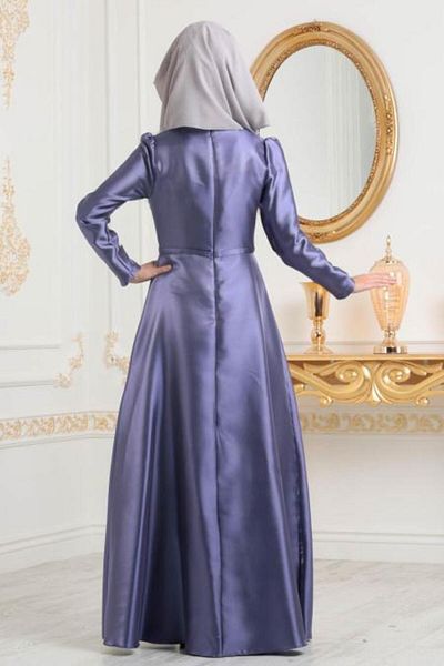 Neva Style Rochii de seara cu hijab - tafta rochie de seara musulmana liliac inchis 3755klıla