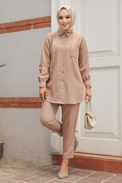 Neva Style Mink Hijab Double Set - Gingham Detailed, Model 12191V