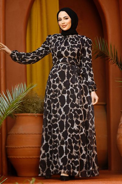 Neva Style - Rochie hijab neagră cu model 27931s