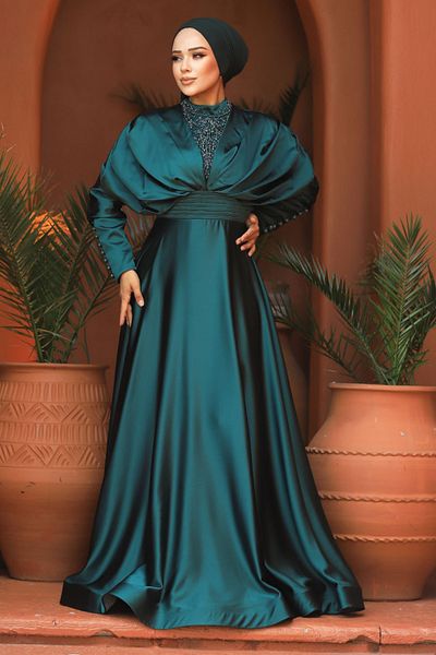 Neva Style Beaded Green Hijab Evening Dress 22451Y