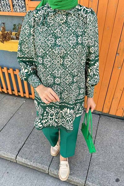 Neva Style   الحجاب الأخضر - منقوشة، مجموعة من قطعتين 9295y
