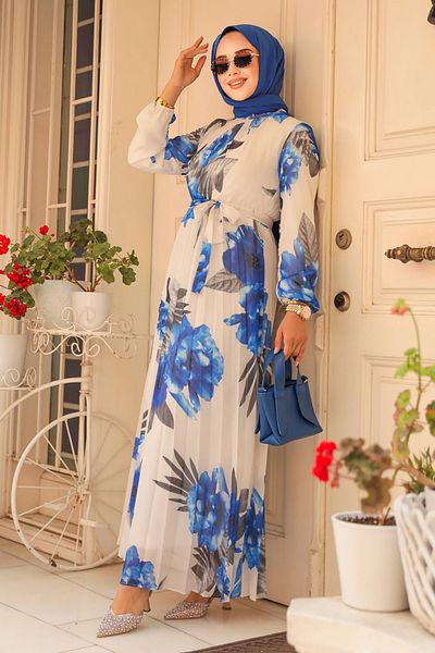 Neva Style Φόρεμα Hijab με μοτίβο Indigo Blue - 34467IM