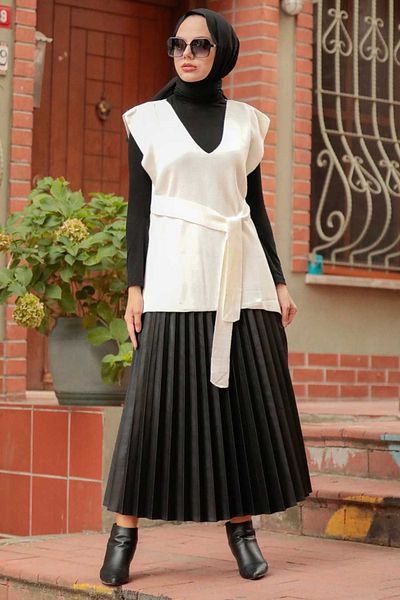 Neva Style سترة تريكو إكرو حجاب بحزام 46500e