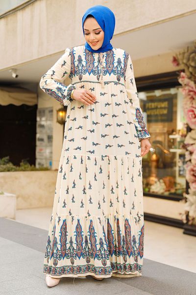 Neva Style Rochie hijab ecru cu model 50092e