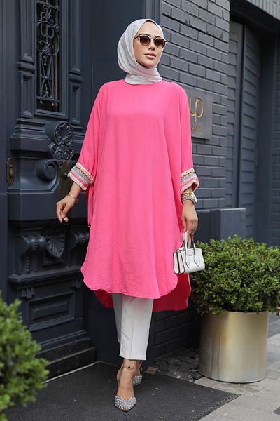 Neva Style تونيك حجاب بأكمام خفاش فوشيا - 170015 ف