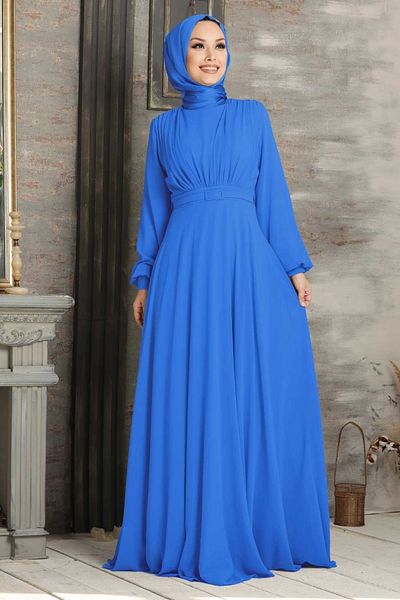 Neva Style Καμερέντ Σαξ Μπλε Χιτζάμπ Βραδινό Φόρεμα 5422sx