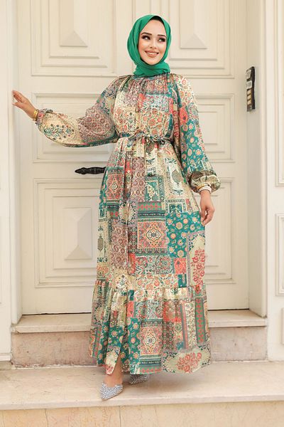 Neva Style Rochie hijab cu model verde - 23155Y