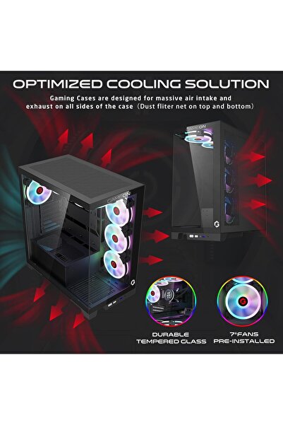 GAMEON Emperor Midnight IV Series, Mid Tower Gaming Case, Pre-installed 7 RGB Cooling Fans, Black