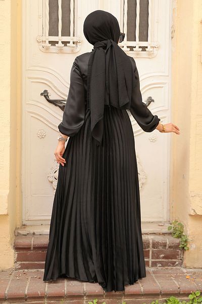 Neva Style Pleated Black Hijab Evening Dress 3031S