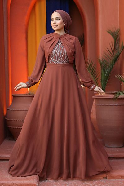 Neva Style Beaded Tile Hijab Evening Dress 25886Krmt