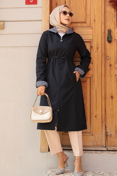 Neva Style Navy Blue Zippered Hijab Cap - 685L