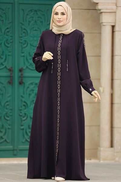 Neva Style Patterned Plum Hijab Ferace 41563Mu