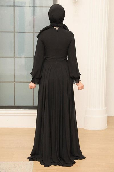 Neva Style Βραδινό φόρεμα με χάντρες μαύρο χιτζάμπ 753s