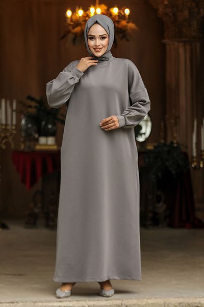 Neva Style Rochie Hijab Transpirație Gri 23641GR