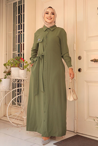Neva Style Rochie Hijab Kaki - Nasturi, Model Nr: 12504HK
