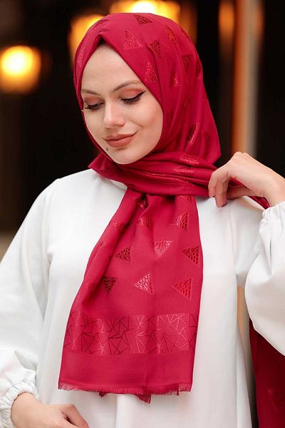 Neva Style Triangle Patterned Burgundy Hijab Shawl 45910br