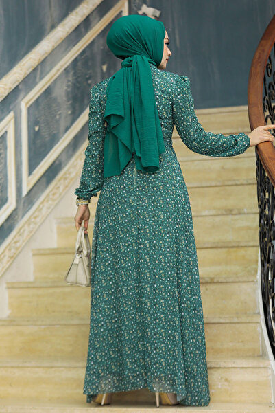 Neva Style Floral Patterned Green Hijab Dress 279311 Cy