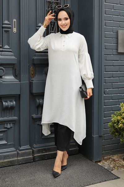 Neva Style تونيك حجاب إكرو بتفاصيل غير متماثلة 615e