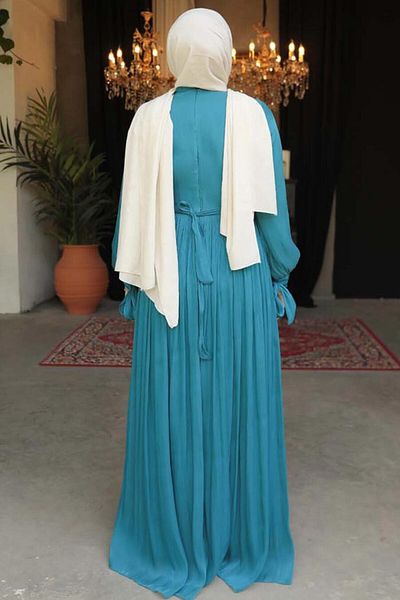 Neva Style Rochie Hijab Detaliată Drape Verde Petrol - 44591PY