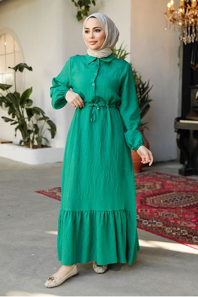 Neva Style Rochie islamică verde cu tiv 23181Y