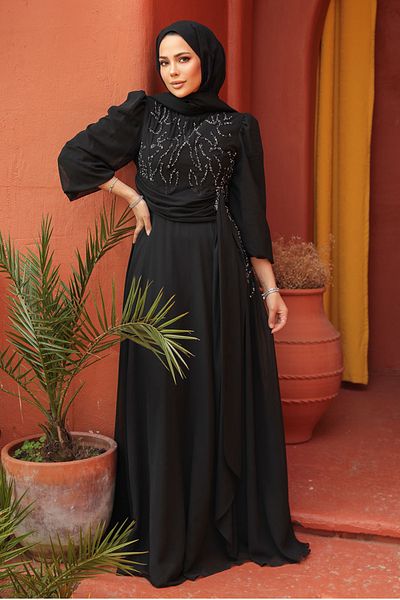 Neva Style Beaded Black Hijab Evening Dress 52021S