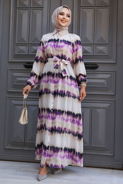 Neva Style Rochie Hijab cu Motiv Liliac - 23551LILA