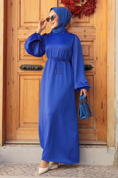 Neva Style Sax Blue Balloon Sleeve Hijab Dress - 30371SX