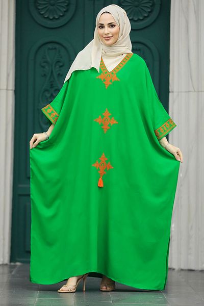 Neva Style - Rochie Hijab Verde cu Model Broderie 41019y