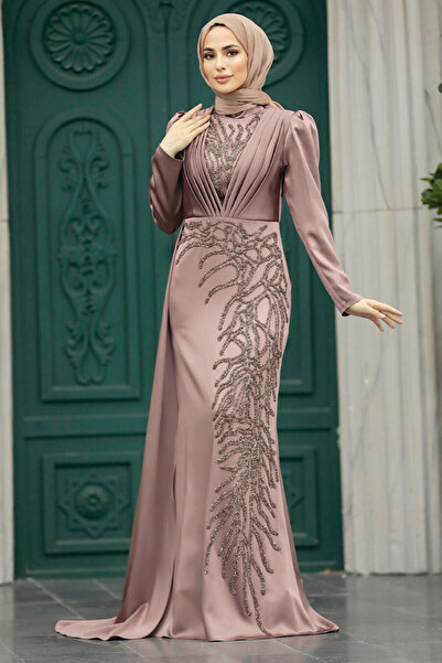Neva Style Beaded Copper Hijab Evening Dress 23122Bkr
