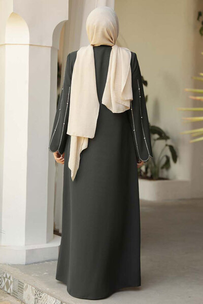 Neva Style Σκούρο Βενζίνη Πράσινο Κεντημένο Hijab Abaya - 2634KPY