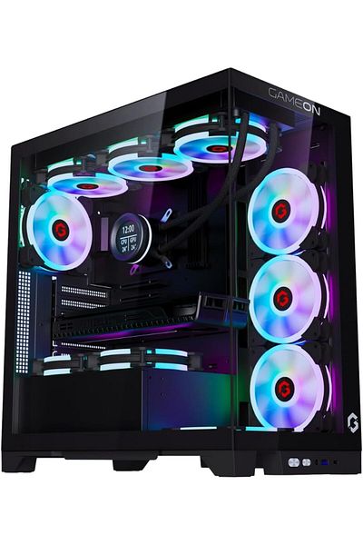 GAMEON Emperor Midnight IV Series, Mid Tower Gaming Case, Pre-installed 7 RGB Cooling Fans, Black