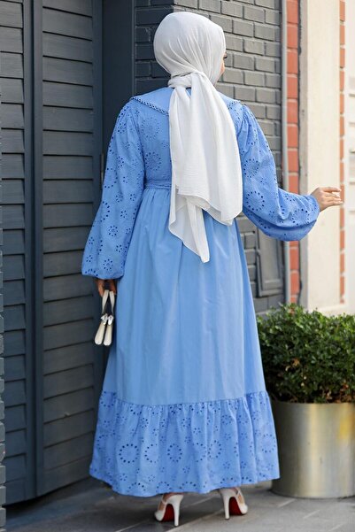 Neva Style Blue Laced Hijab Dress - 10034m