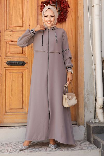 Neva Style Gray Hooded Hijab Abaya - 62602Gr