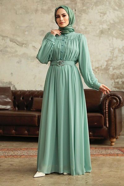 Neva Style Rochie Hijab Mentă cu nasturi 33284mint