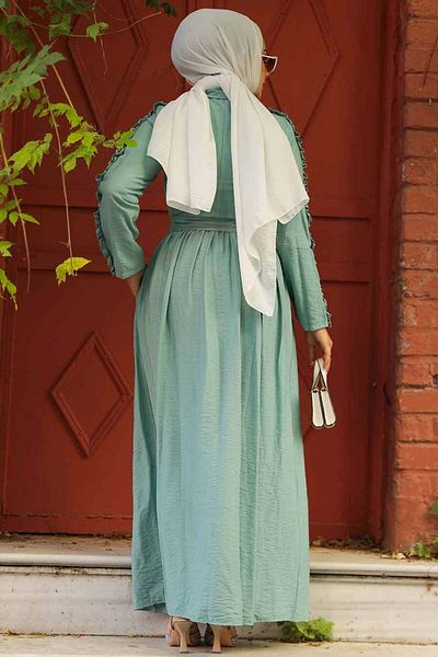 Neva Style Mint Hijab Dress with Ruffle Sleeves 3434Mint
