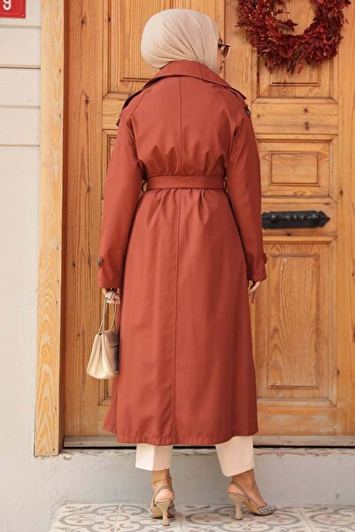 Neva Style Buttoned Tile Hijab Trench Coat 5949KRMT