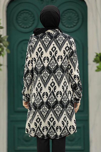 Neva Style Tunica din vascoza hijab neagra cu model 11603s