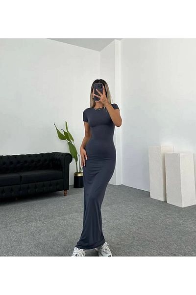 fablair Γυναικείο κοντομάνικο μάξι φόρεμα Hailey καπνιστό