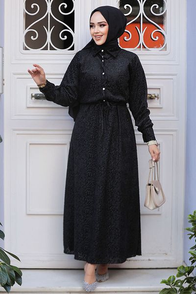 Neva Style Μαύρο Μοτίβο Χιτζάμπ Φόρεμα - 92691S