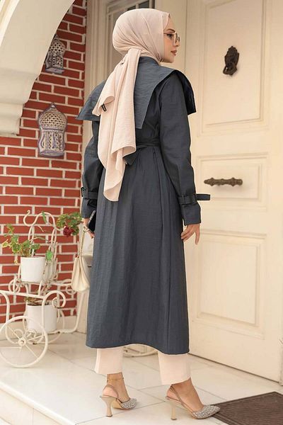 Neva Style Trenci Hijab Albastru Marin Guler Marinar - 19023L