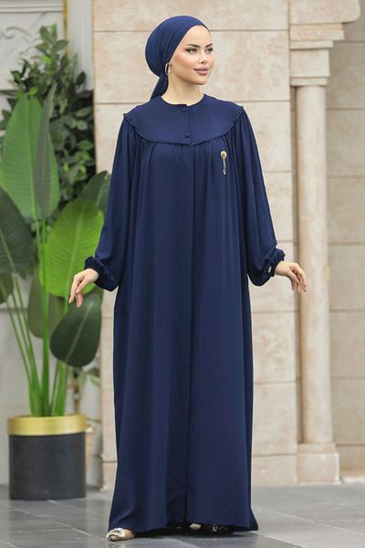 Neva Style Maneca cu balon Albastru Inchis Hijab Ferace 20134l