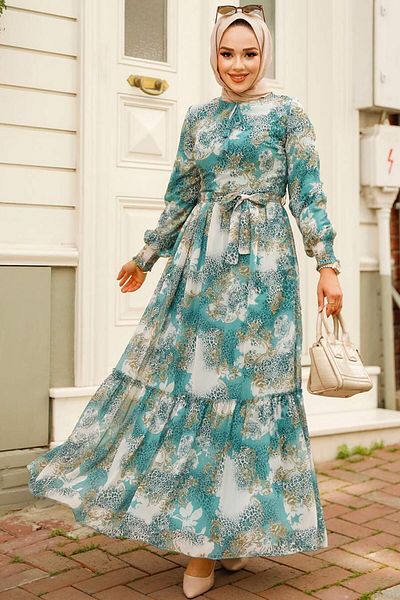 Neva Style Φόρεμα με σχέδιο Çağla Green Hijab 33560cy