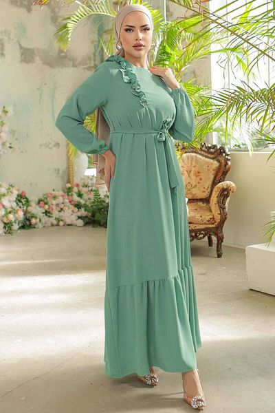 Neva Style - Φόρεμα Hijab Mint με ζώνη 659mint