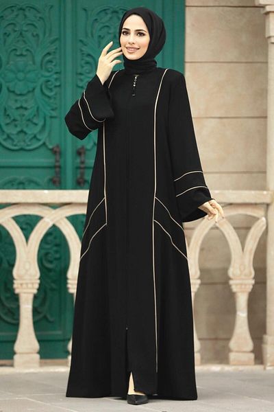 Neva Style Hijab negru cu fermoar Rabia Crep Ferace 35162s