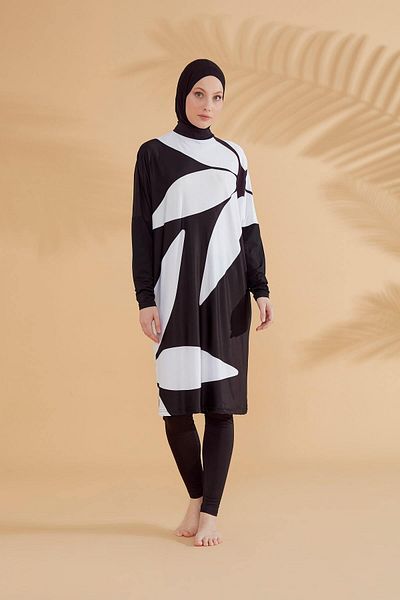 Neva Style Floral Black Full Covered Hijab Swimsuit M2309S