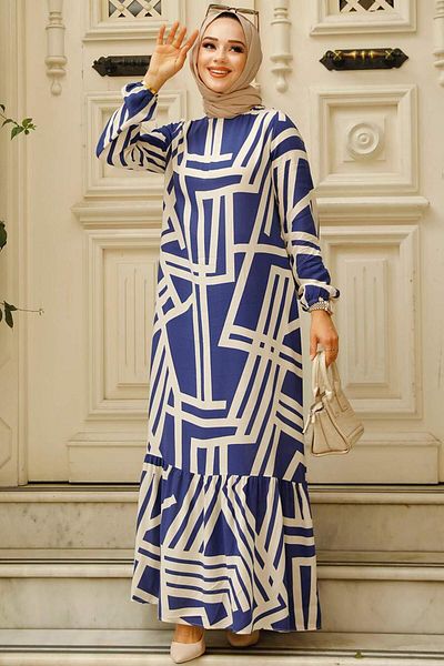 Neva Style Φόρεμα με σχέδιο Navy Blue Hijab 15720L