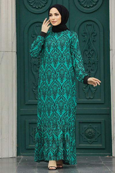 Neva Style Φόρεμα με μοτίβο πράσινο Hijab 2297cy